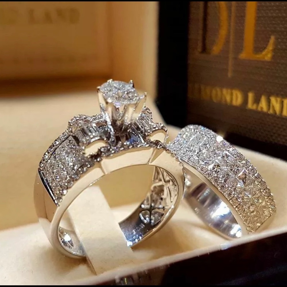 925 S Silver White Sapphire Wedding Ring Set